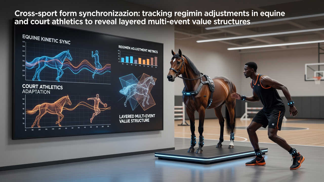 Diagram showing synchronized training timelines between equine athletes and court sport competitors across multiple events