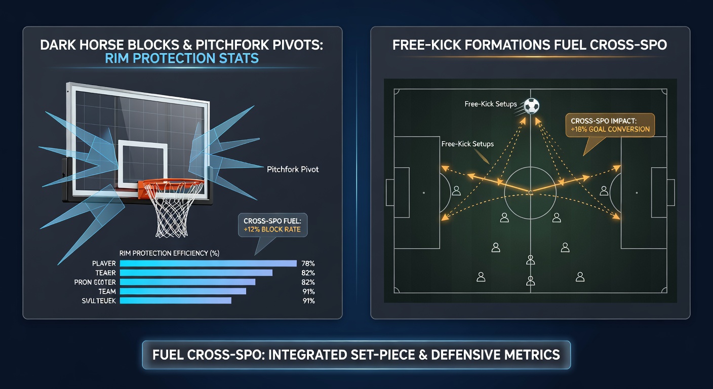 Close-up of a soccer free-kick wall with pivoting players and an inset of a basketball block, illustrating prop bet crossovers