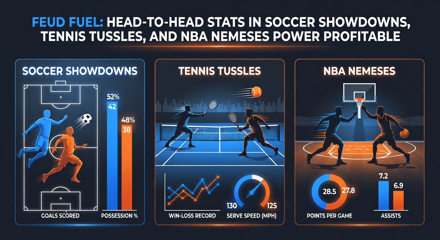 Close-up of tennis players locked in intense rally on clay court, with overlaid head-to-head win-loss graph and multi-bet payout icons
