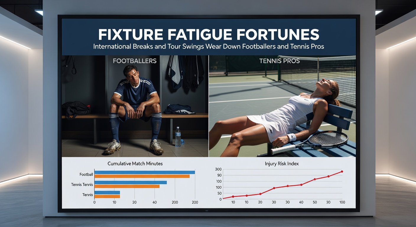 Tennis pro wiping sweat during a grueling match on clay after a tour swing from hard courts, capturing travel fatigue effects