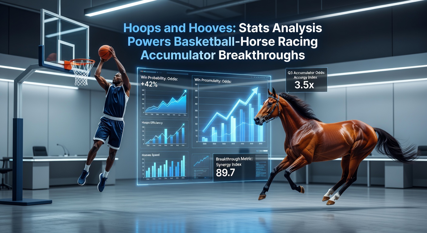 Dynamic split image showing NBA players driving to the hoop alongside galloping racehorses, symbolizing the fusion of basketball stats and horse racing data in betting strategies