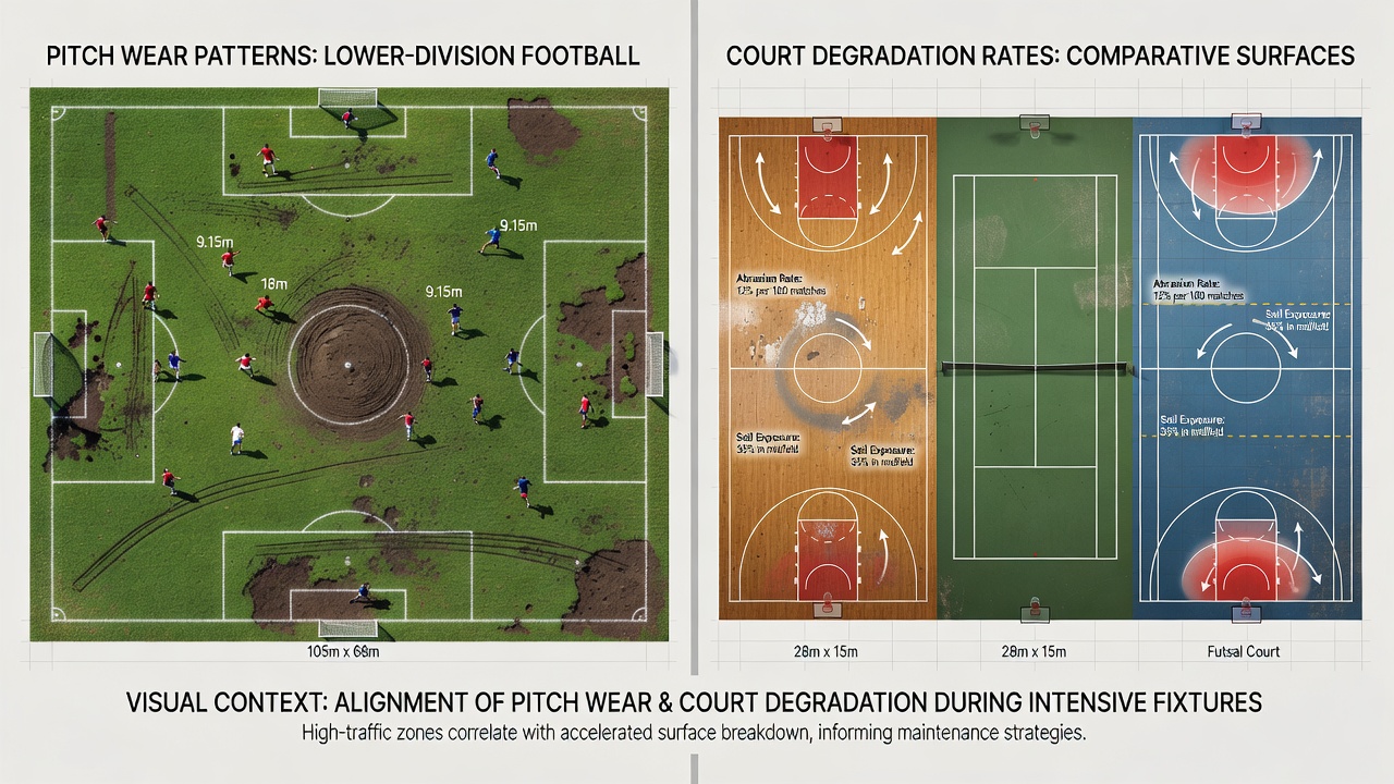 Comparative graph of court and pitch degradation rates over tournament and fixture timelines