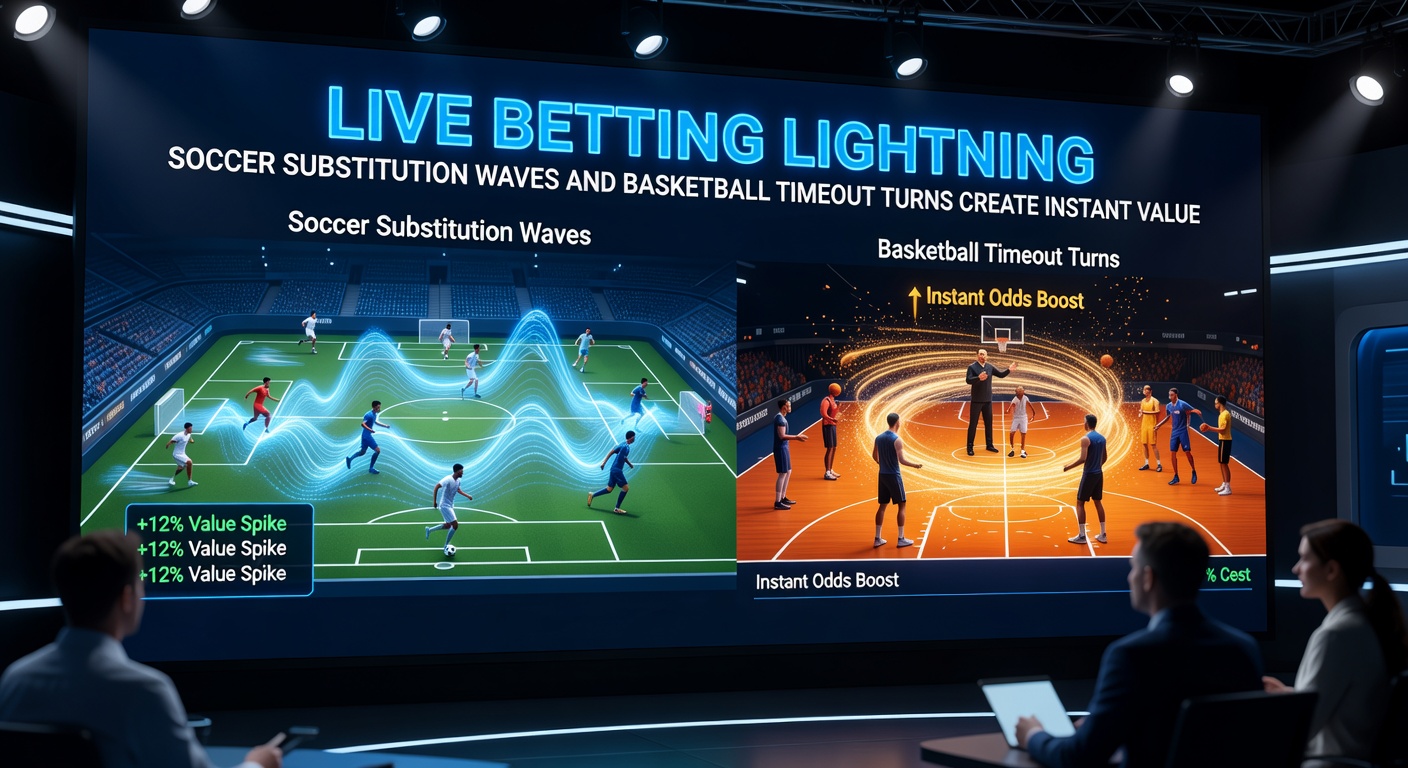 Close-up of soccer coach signaling substitutions during a heated match, with live odds overlay