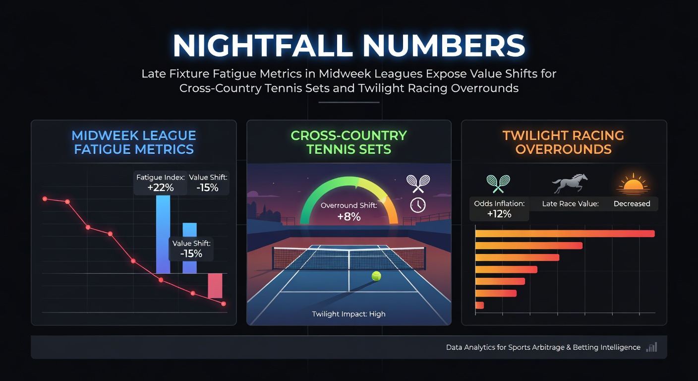 Chart displaying late fixture fatigue metrics across midweek football leagues with overlaid tennis and racing performance data