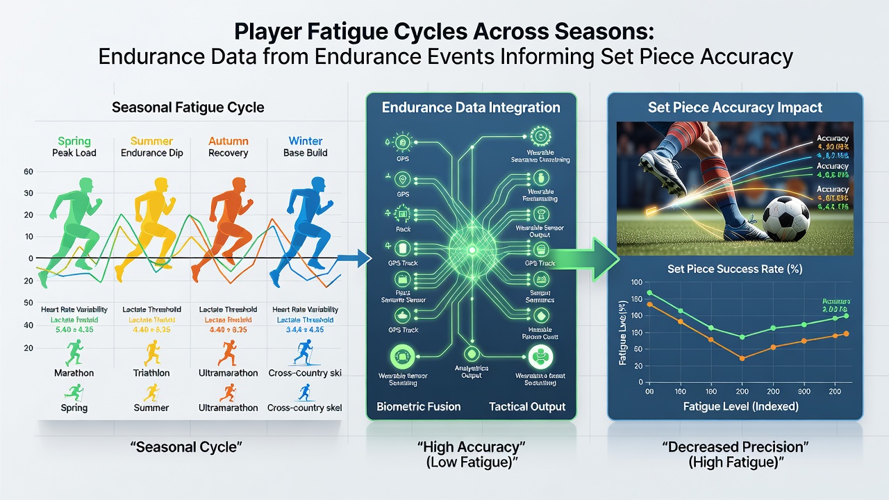 Data charts comparing endurance event recovery times with football set piece success rates across multiple seasons