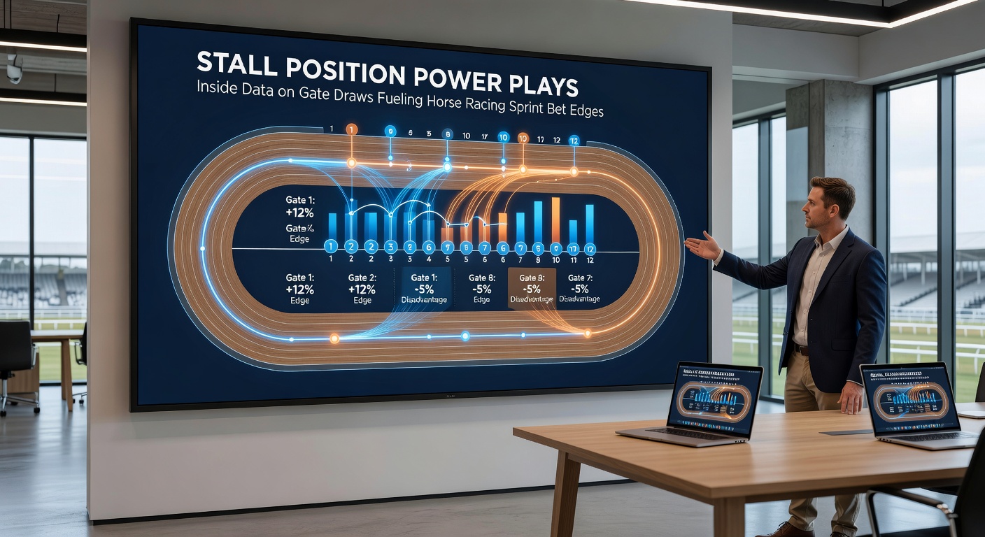 Close-up of gate draws on a race program, overlaid with charts showing win percentages by stall position in recent sprints