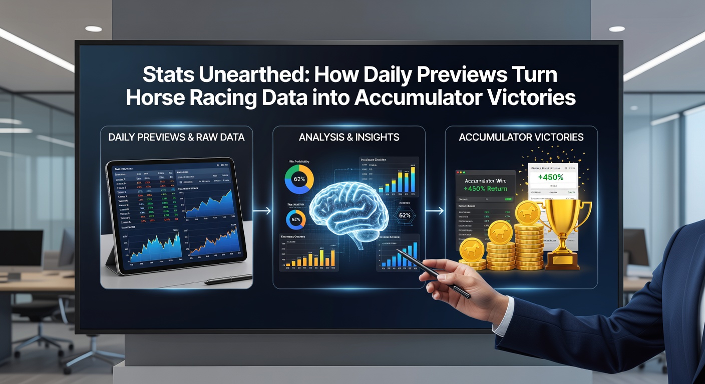 Close-up of a daily horse racing preview sheet highlighting stats for accumulator selections