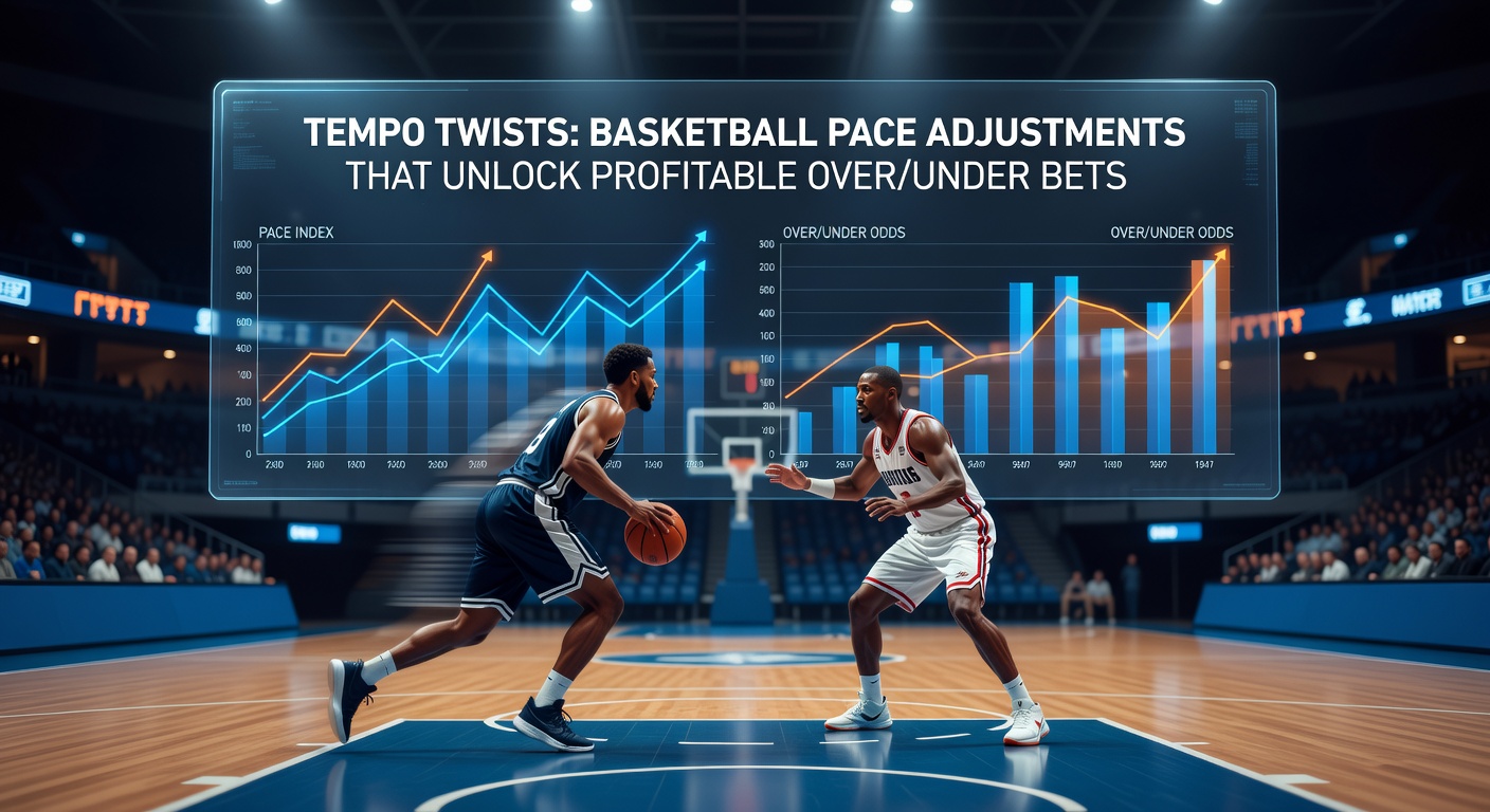 NBA players sprinting during a fast-paced transition in a high-scoring game, illustrating tempo shifts that drive over/under betting opportunities