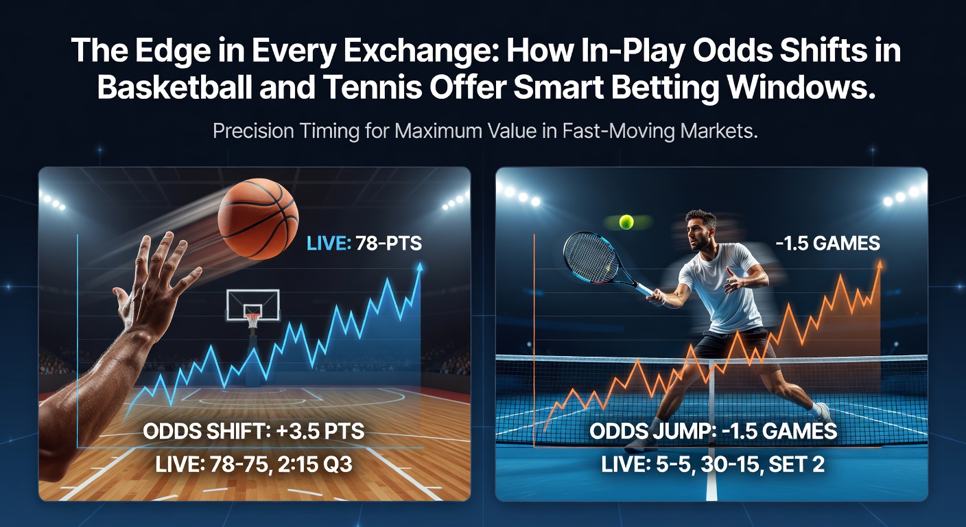 Dynamic in-play odds fluctuating on screens during a live basketball game, highlighting rapid shifts in betting lines