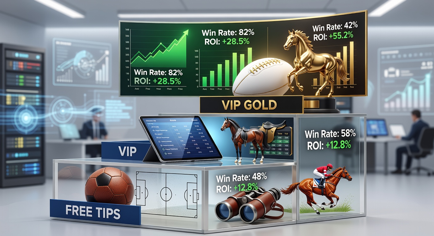Bar chart displaying strike rates for free tips versus VIP Gold in football matches and horse races, highlighting performance gaps over recent seasons