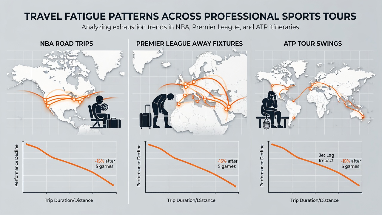 ATP tennis player checking flight schedule on phone during tournament travel, highlighting cross-sport fatigue considerations