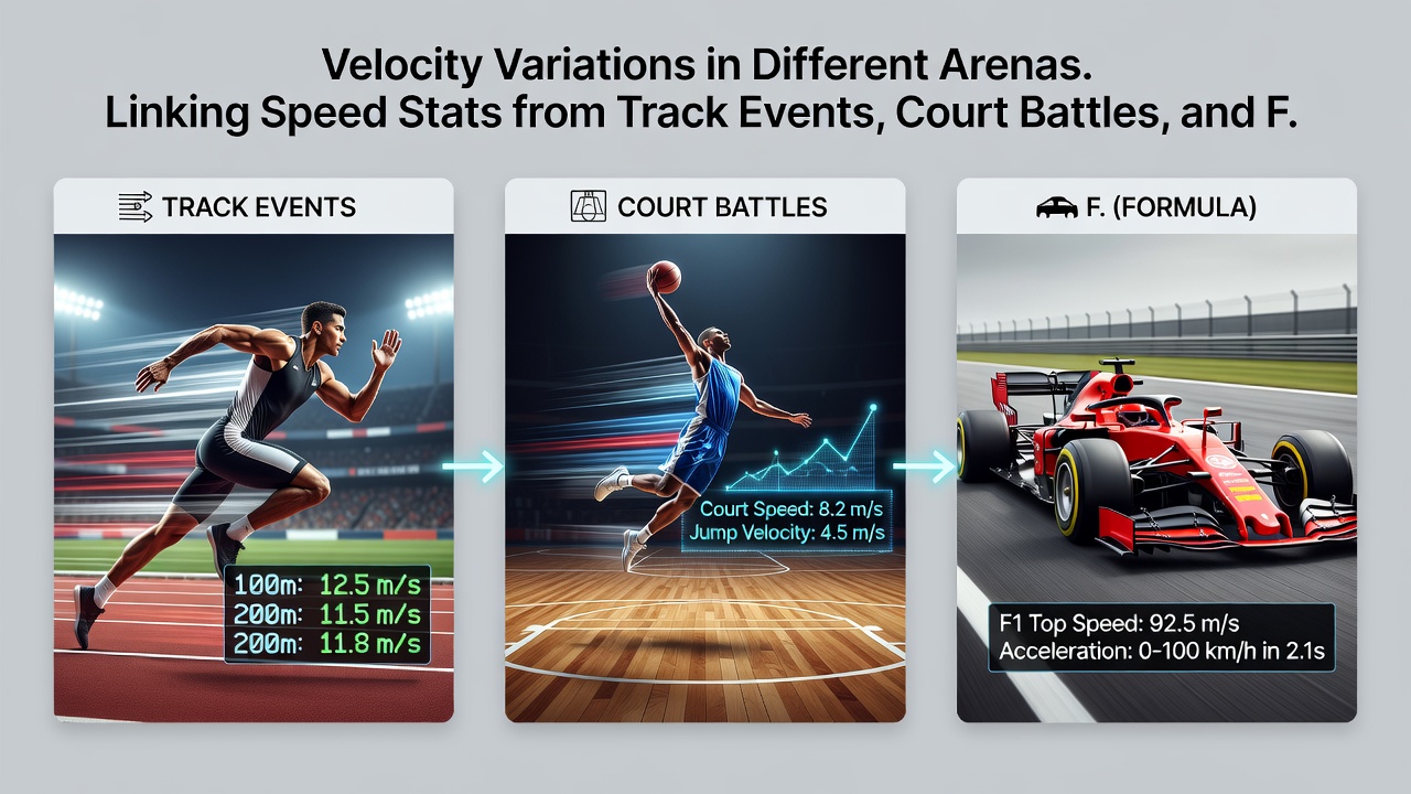 Comparative velocity data visualization across track, court and field athletic environments