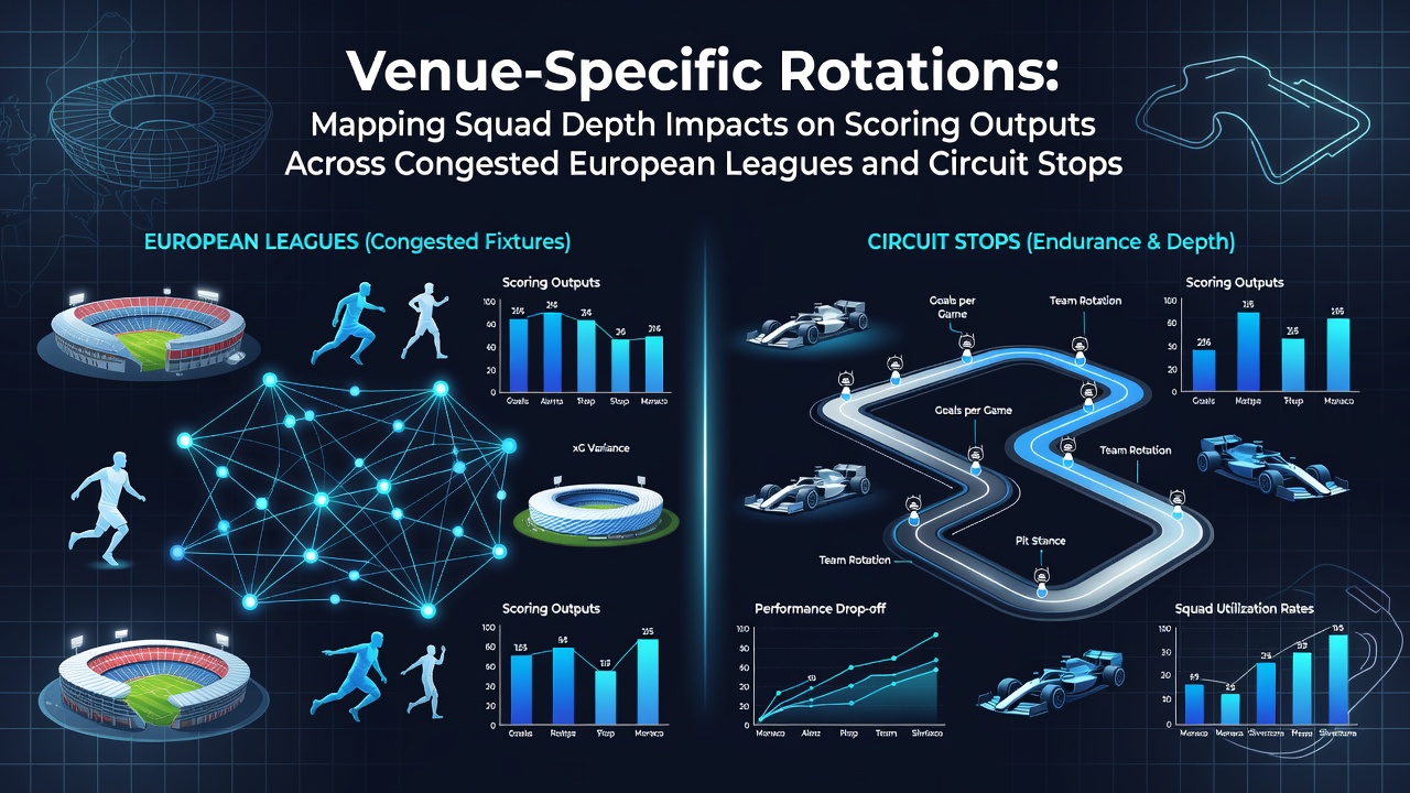 Squad rotation patterns in European football leagues and tennis circuits visualized through venue data overlays