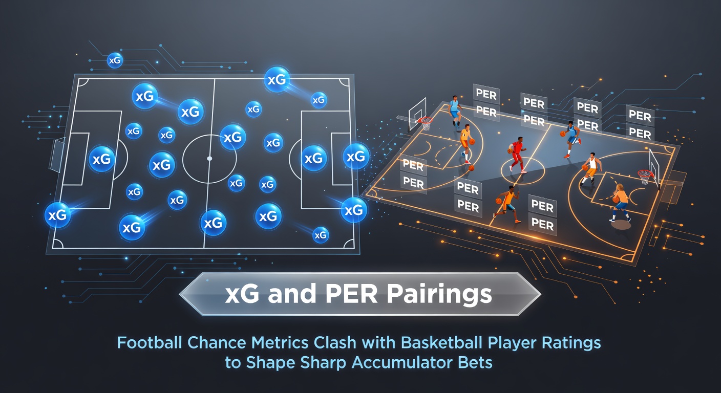 Graph comparing xG models in football matches alongside PER ratings for key basketball players, highlighting accumulator bet overlaps