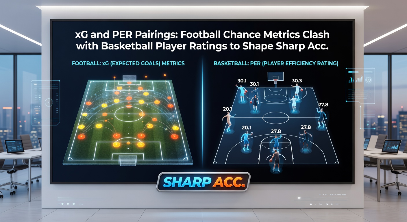 Side-by-side charts of xG timelines from a Premier League match and PER breakdowns for NBA playoff contenders, illustrating bet-building synergy